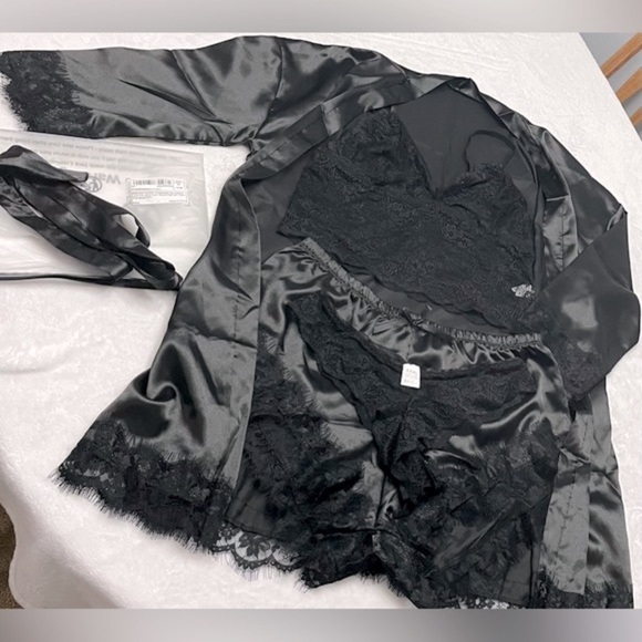 SOLY HUX NEW(in bag) Women's Satin 4p Lace Lingerie Sleepwear w/Robe valentines - Picture 11 of 14